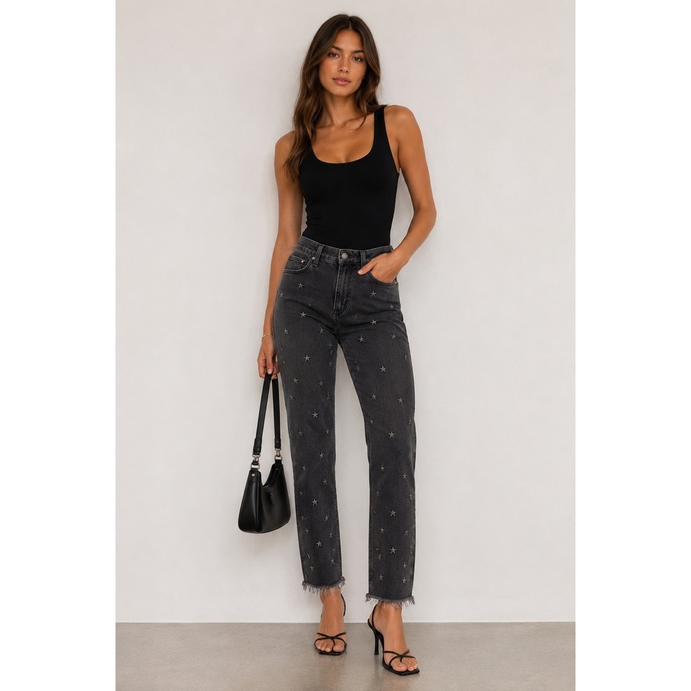 Abercrombie & Fitch Womens‎ Black Star Embroidered High Rise Ankle Jeans 28 6S